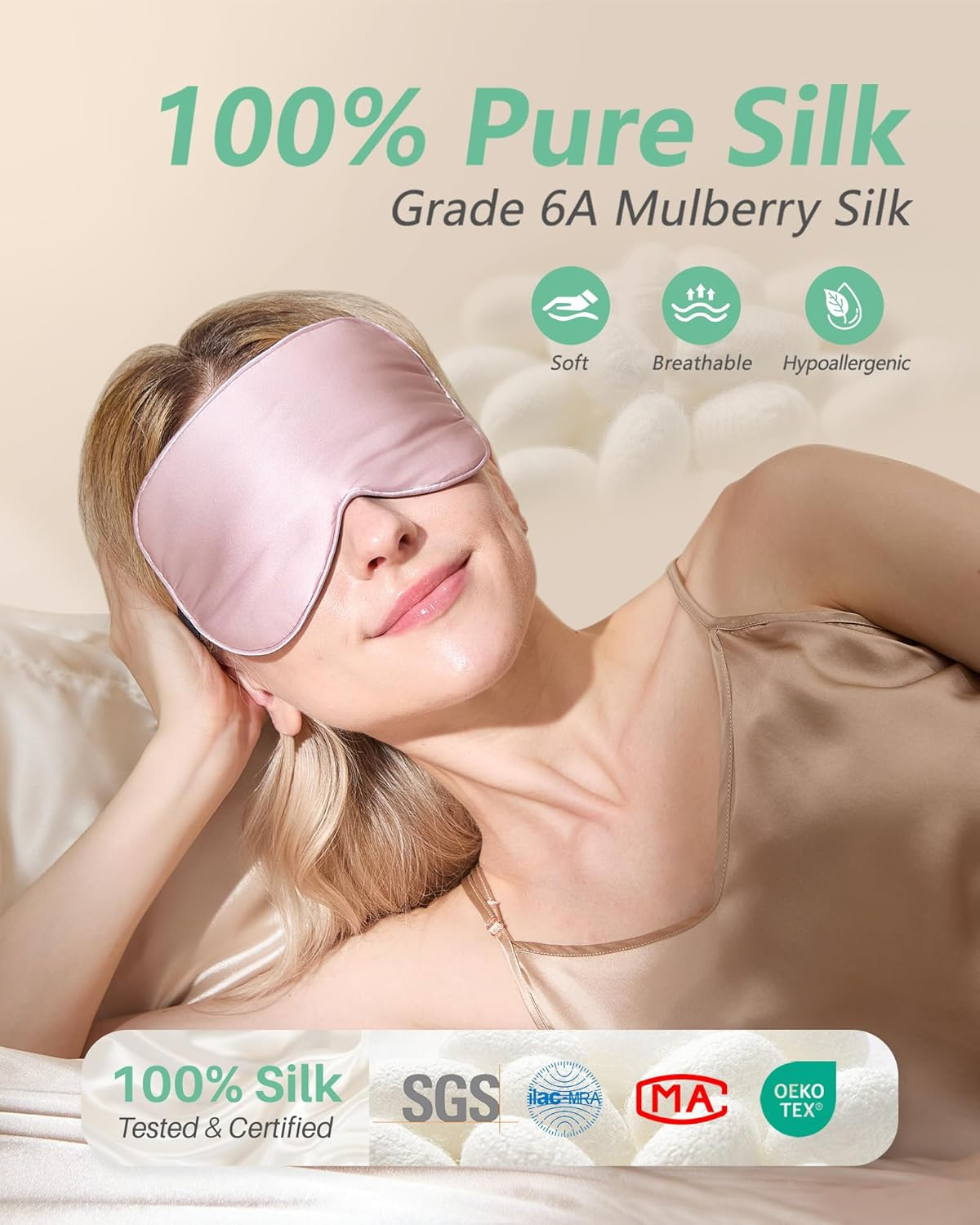 🔥vermiquo®100% Mulberry Silk Sleep Mask, Light Blocking Eye Masks (2 Packs)