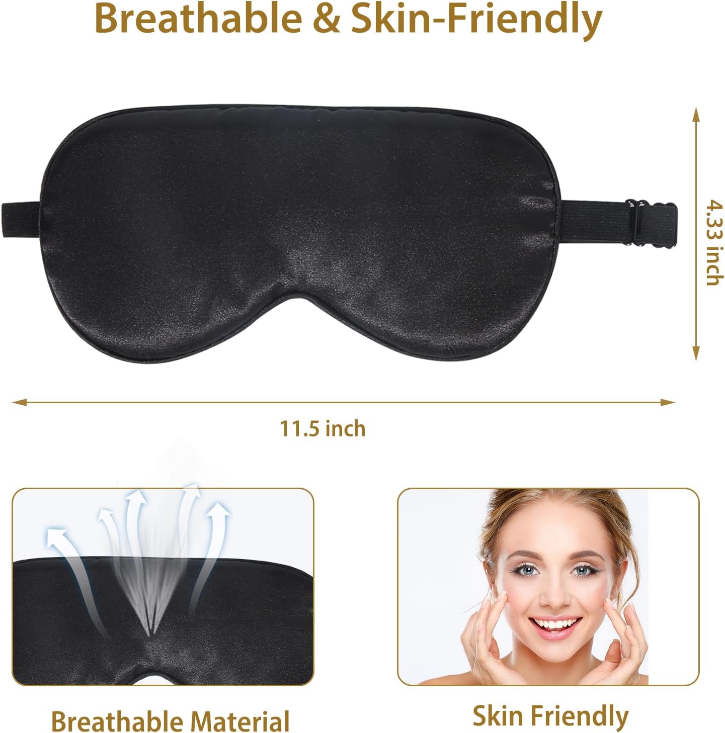 😎vermiquo® 4 Pack Silk Sleep Mask, Blackout Eye Mask with Adjustable Strap