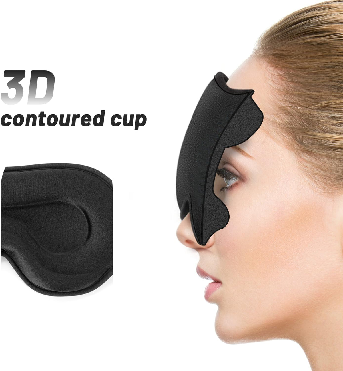 💕vermiquo®Sleep Mask for Men and Women, 3D Blackout Eye Mask for Side Sleepers, Black