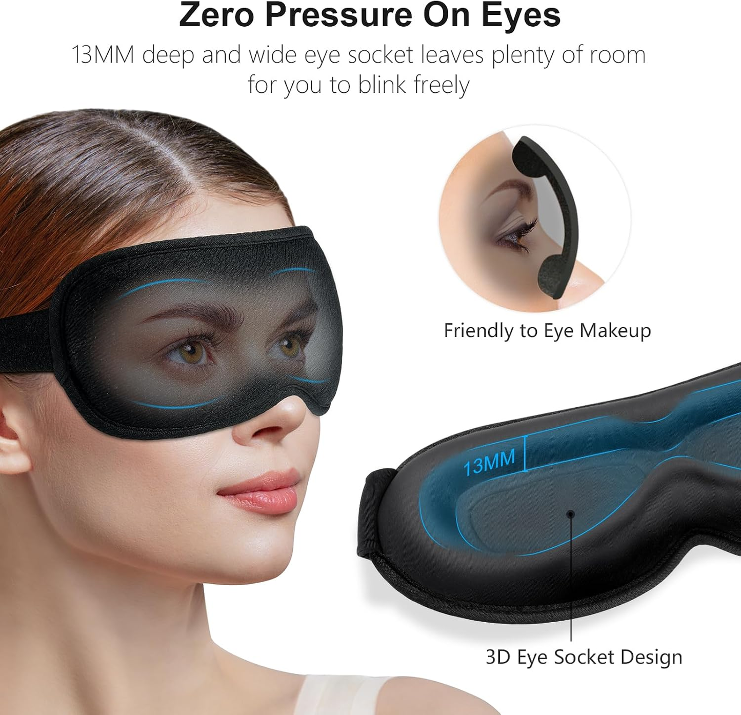 ❤️vermiquo®100% Blackout Sleep Eye Mask for Women Men, Zero Pressure Sleep Mask