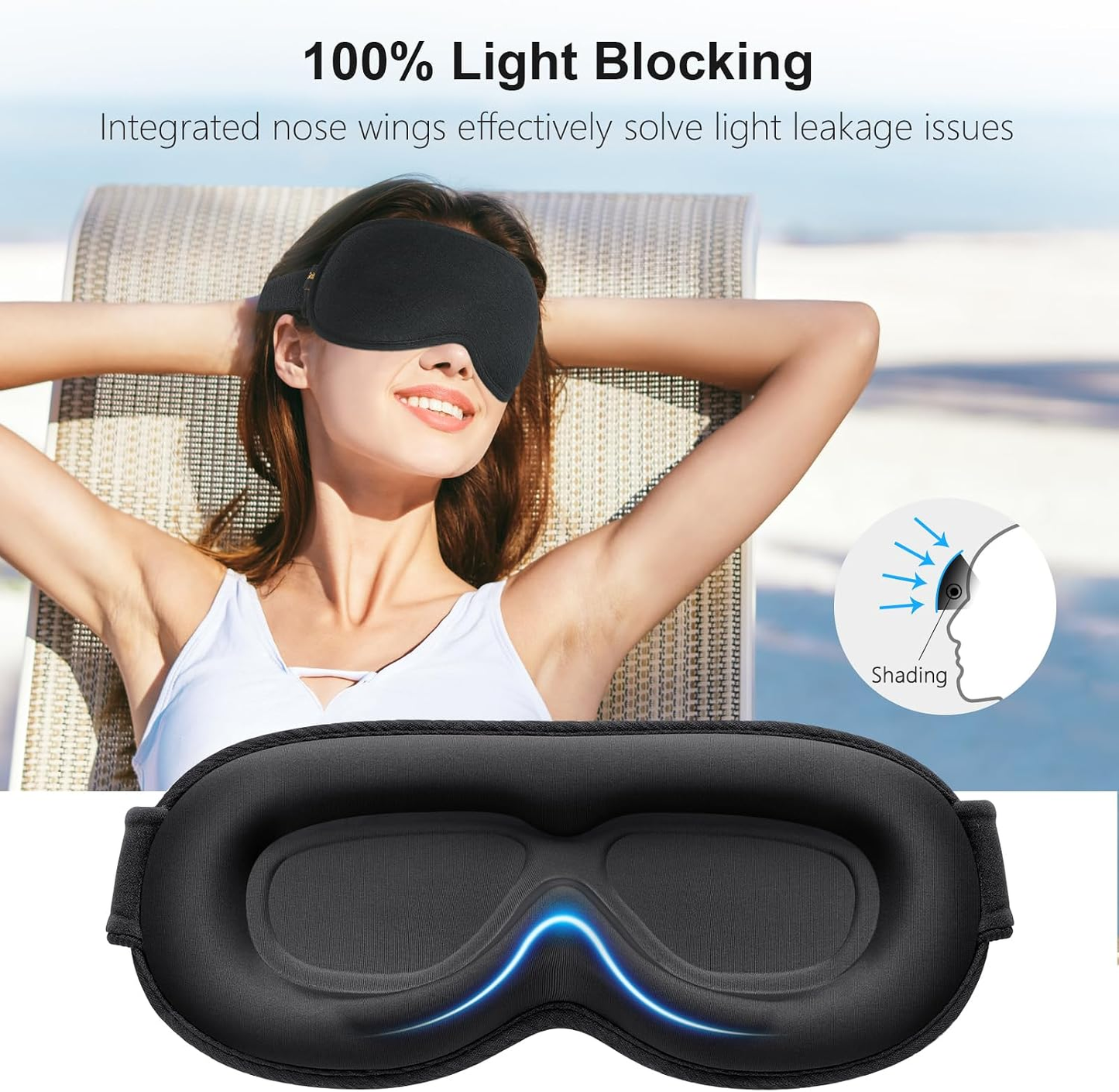❤️vermiquo®100% Blackout Sleep Eye Mask for Women Men, Zero Pressure Sleep Mask