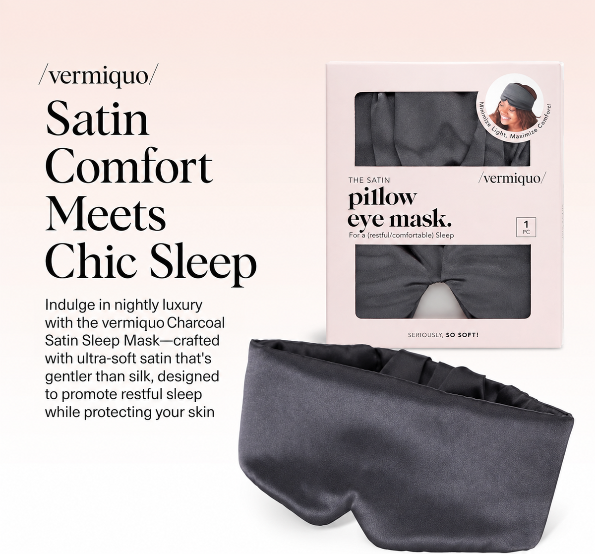 vermiquo® Satin Sleep Mask | Eye Masks for Sleep - Charcoal Black💖