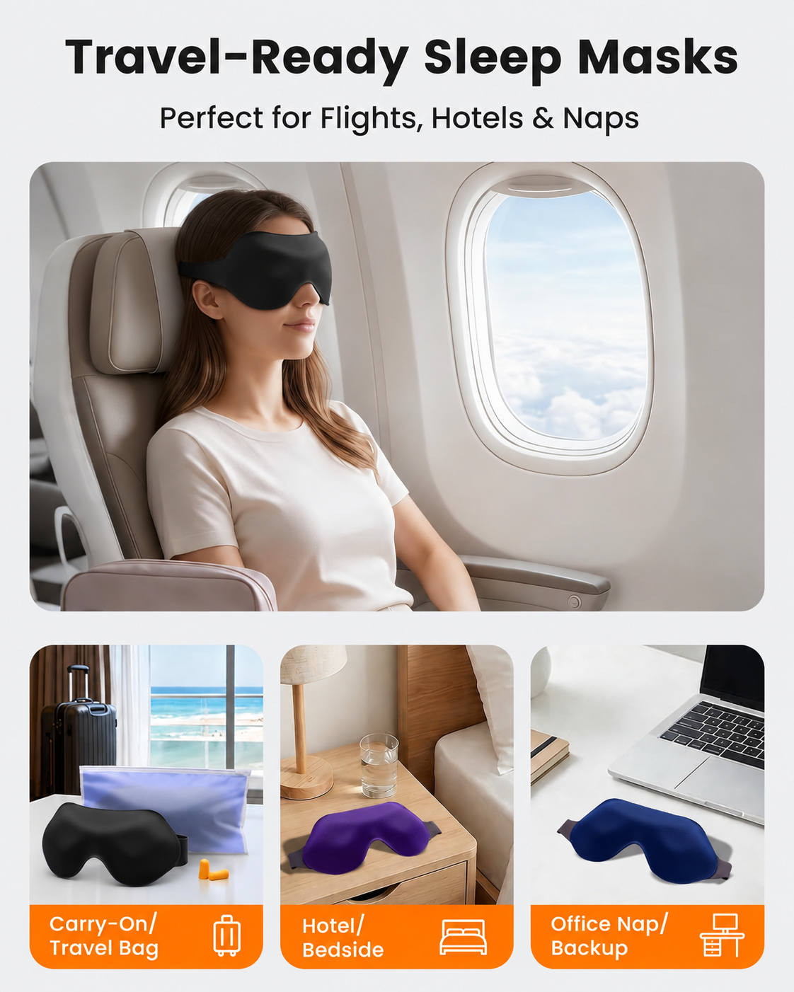 💖vermiquo®3 Pack Sleep Masks for Side Sleepers, True Blackout 3D Eye Mask for Sleeping, Zero Eye Pressure, Lash-Friendly, Adjustable Soft Eye Cover for Women Men, Airplane Travel Essentials