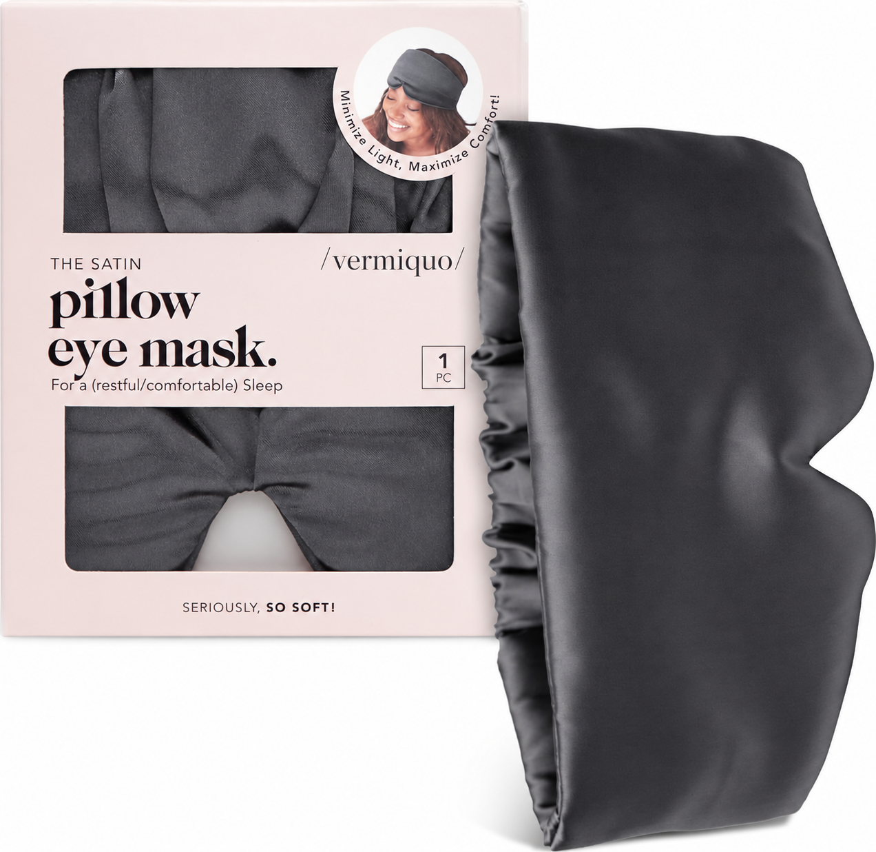 vermiquo® Satin Sleep Mask | Eye Masks for Sleep - Charcoal Black💖