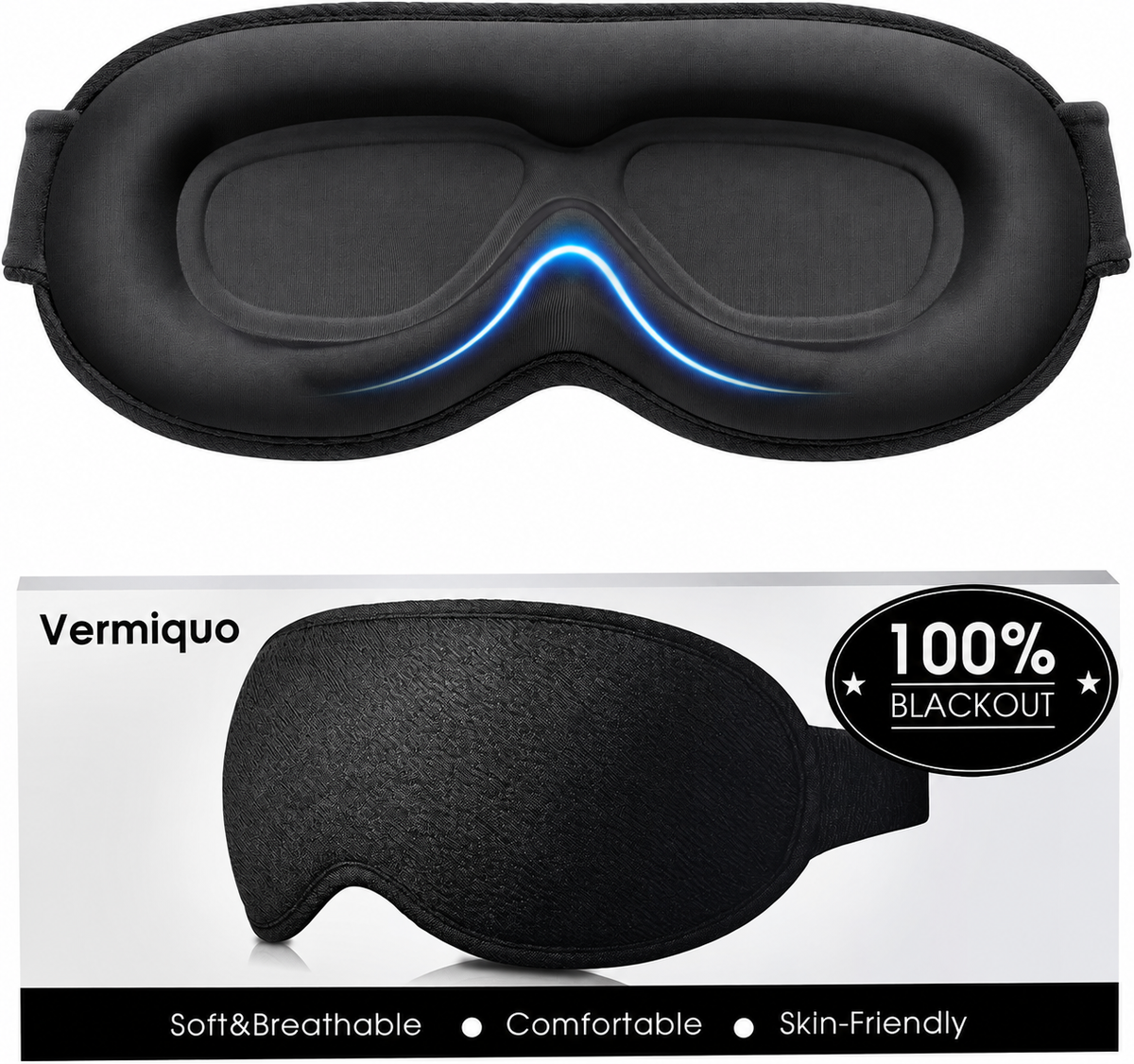 ❤️vermiquo®100% Blackout Sleep Eye Mask for Women Men, Zero Pressure Sleep Mask