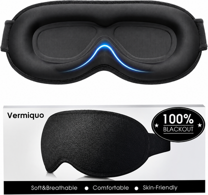 ❤️vermiquo®100% Blackout Sleep Eye Mask for Women Men, Zero Pressure Sleep Mask