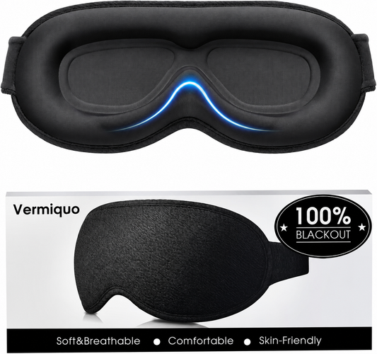 ❤️vermiquo®100% Blackout Sleep Eye Mask for Women Men, Zero Pressure Sleep Mask