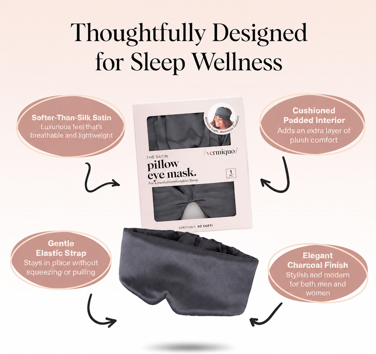 vermiquo® Satin Sleep Mask | Eye Masks for Sleep - Charcoal Black💖